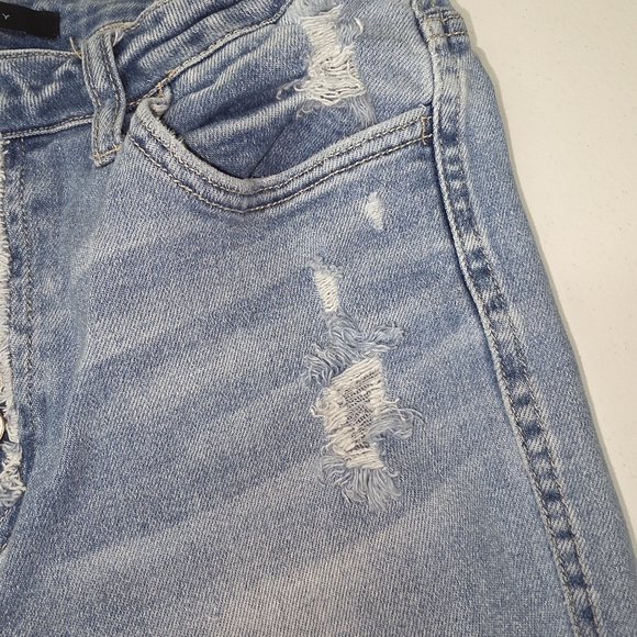 Flying Monkey Distressed High Rise Button Fly Flare Jeans Light Wash Size 28 - Picture 5 of 10